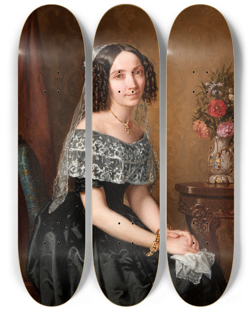 Triptych art skateboard deck of Leopold Loeffler Female Portrait by Leopold Loeffler (1827-1898)