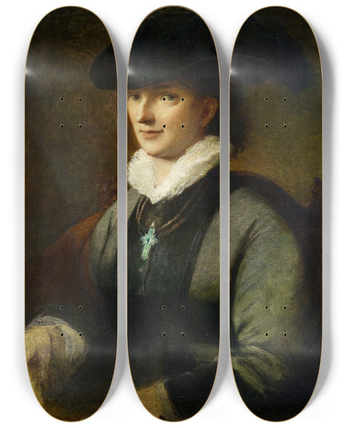 Triptych art skateboard deck of Franz Von Lenbach Princess Of Hohenlohe by Franz Von Lenbach (1836-1904)