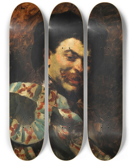 Triptych art skateboard deck of Ferdinand Roybet Un Reitre by Ferdinand Roybet (1840-1920)
