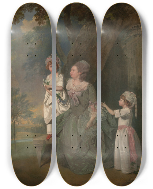 Triptych art skateboard deck of Francis Wheatley Mrs Barclay And Her Children by Francis Wheatley (1747-1801)