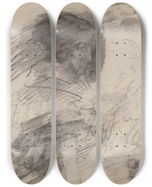 Triptych art skateboard deck of James Ensor Mother Of Ensor Hands And Foot by James Ensor (1860-1949)