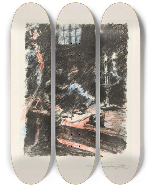 Triptych art skateboard deck of Lovis Corinth Torgau Der Knig Schreibt Auf Den Stufen Des Altars by Lovis Corinth (1858-1925)