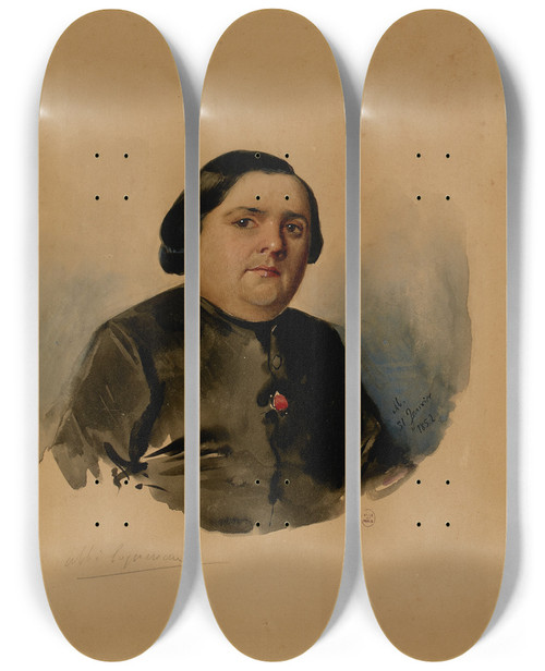 Triptych art skateboard deck of Mathilde Bonaparte Portrait De Labb Coquereau by Mathilde Bonaparte (1820-1904)