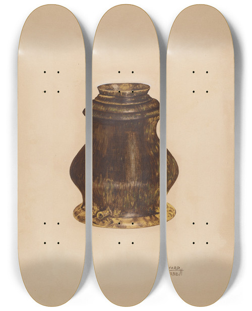 Triptych art skateboard deck of Richard Barnett Asthma Jar by Richard Barnett