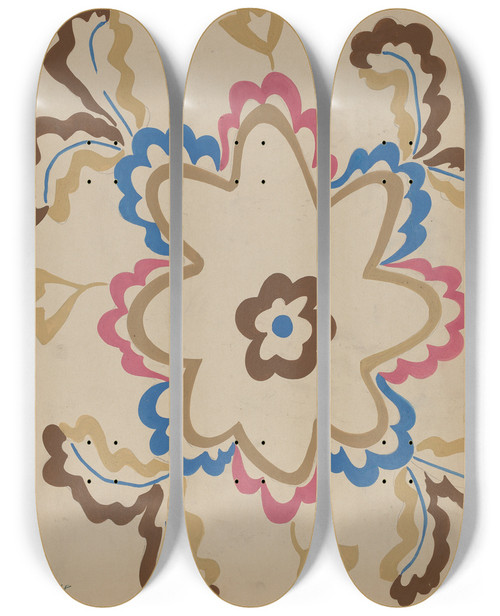 Triptych art skateboard deck of Majel G Claflin Colcha_10 by Majel G Claflin (1893-1941)