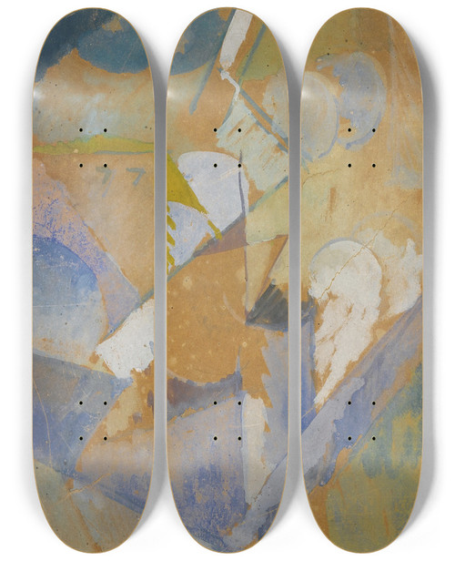 Triptych art skateboard deck of Albert Gleizes Composition Cubiste Bleue by Albert Gleizes (1881-1953)