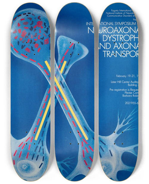 Triptych art skateboard deck of National Institutes Of Health International Symposium On Neuroaxonal Dystrophy And Axonal Transport by National Institutes Of Health (1887)
