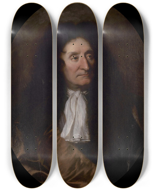 Triptych art skateboard deck of Hyacinthe Rigaud Portrait De Jean De La Fontaine 16211695 Pote by Hyacinthe Rigaud (1659-1743)