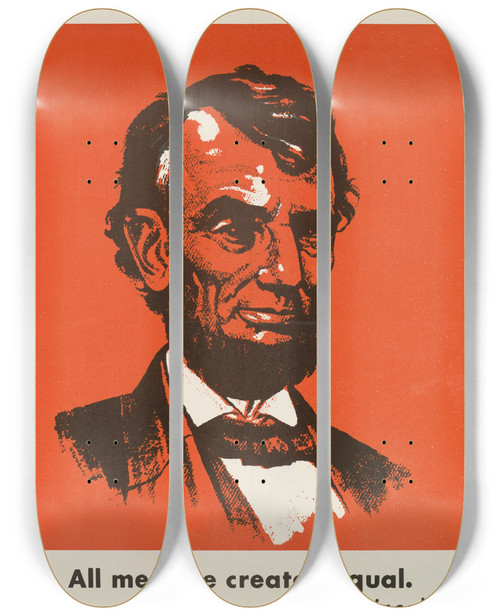 Triptych art skateboard deck of Us Information Agency Heroes Day Posters Lincoln by U S Information Agency (1953-1999)