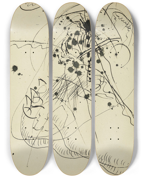 Triptych art skateboard deck of Wassily Kandinsky Drawing After Blauer Fleck by Wassily Kandinsky (1866-1944)