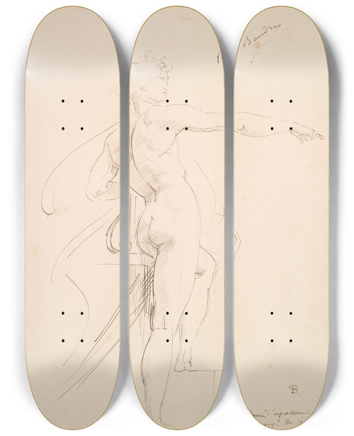 Triptych art skateboard deck of Pauljacquesaim Baudry Study Of Apollo For Marsyas Recto by Paul-Jacques-Aim Baudry (1828-1886)