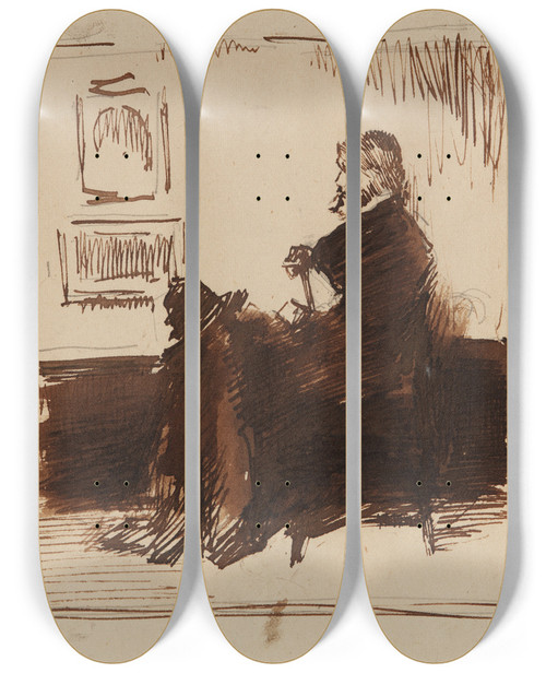 Triptych art skateboard deck of James Abbott Mcneill Whistler Portrait Sketch Of Thomas Carlyle by James Abbott Mcneill Whistler (1834-1903)