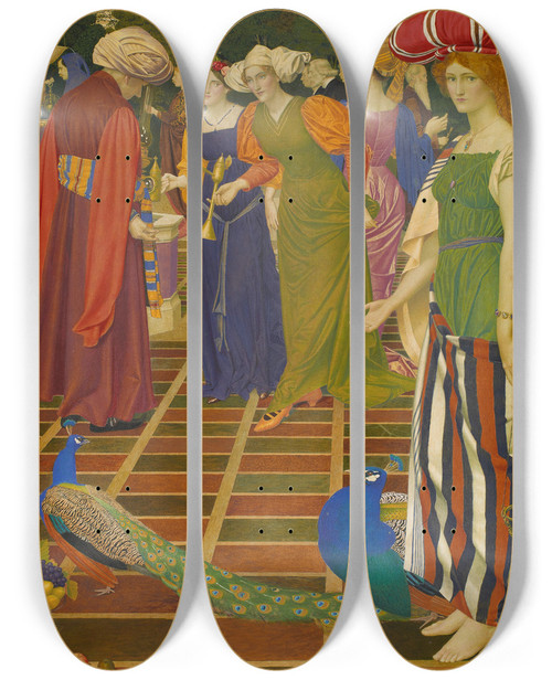 Triptych art skateboard deck of Joseph Edward Southall New Lamps For Old by Joseph Edward Southall (1861-1944)