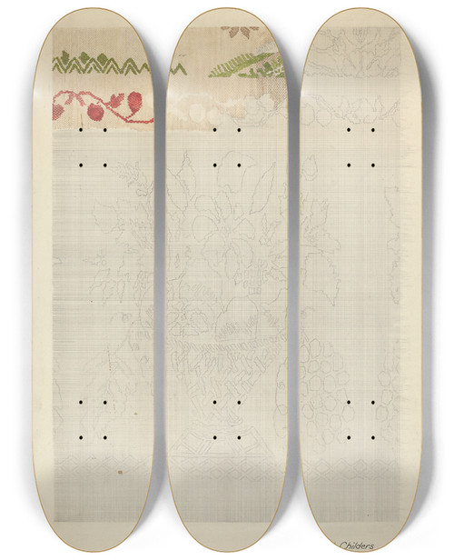 Triptych art skateboard deck of William Paul Childers Technique Demo Jacquard Coverlet by William Paul Childers