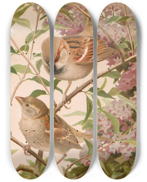 Triptych art skateboard deck of Lopaul Robert Moineau Franc by Leo Paul Robert (1851-1923)