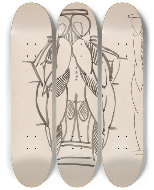 Triptych art skateboard deck of Henri Gaudierbrzeska Two Studies For A Sculptural Column by Henri Gaudier-Brzeska (1891-1915)