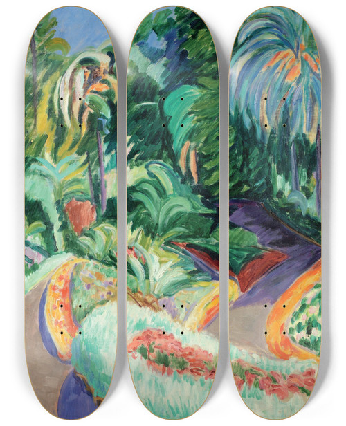 Triptych art skateboard deck of Francisco Iturrino Garden by Francisco Iturrino (1864-1924)