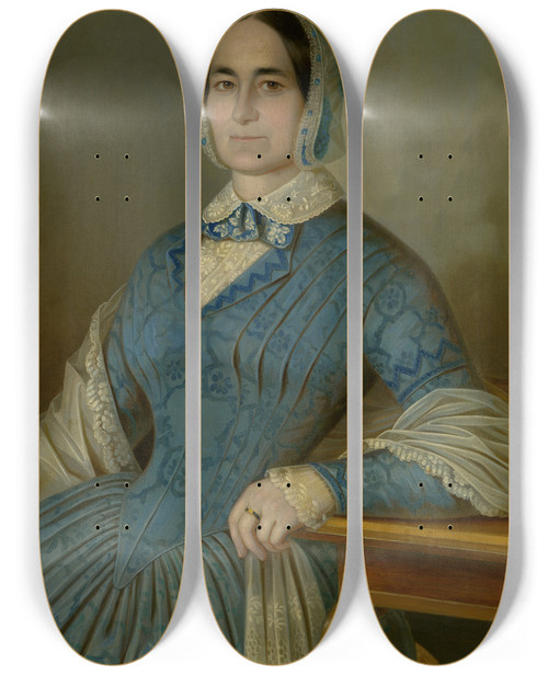 Triptych art skateboard deck of Peter Michal Boh Portrait Of Mrs Dvid by Peter Michal Bohun (1822-1879)
