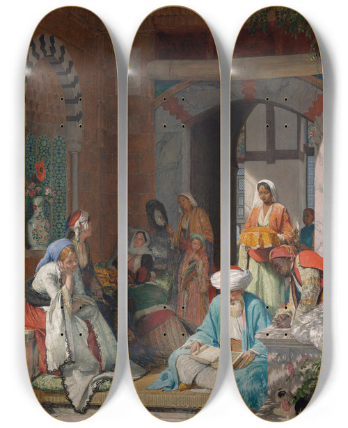 Triptych art skateboard deck of John Frederick Lewis And The Prayer Of Faith Shall Save The Sick by John Frederick Lewis (1805-1876)