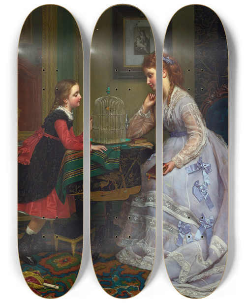 Triptych art skateboard deck of Jan Frederik Pieter Portielje A Song Sweetly Sung by Jan Frederik Pieter Portielje (1829-1908)
