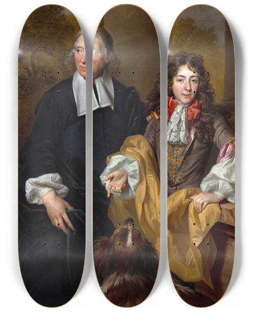 Triptych art skateboard deck of Nicolas De Largillire Portrait Of A Young Man And His Tutor by Nicolas de Largillire (1656-1746)