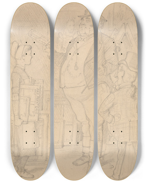 Triptych art skateboard deck of Sir John Tenniel Drawing For A Punch Cartoon by Sir John Tenniel (1820-1914)