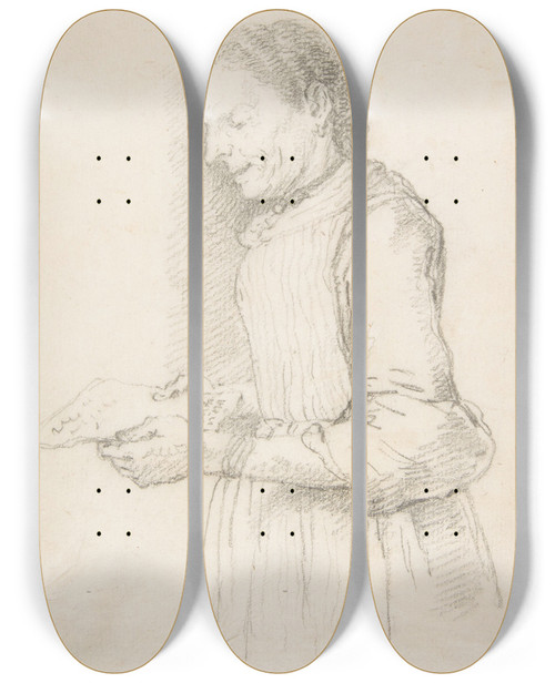 Triptych art skateboard deck of Francesco Zuccarelli Woman In Halflength Profile View Facing Left And Reading A Piece Of Paper Signed Catarina by Francesco Zuccarelli (1702-1788)