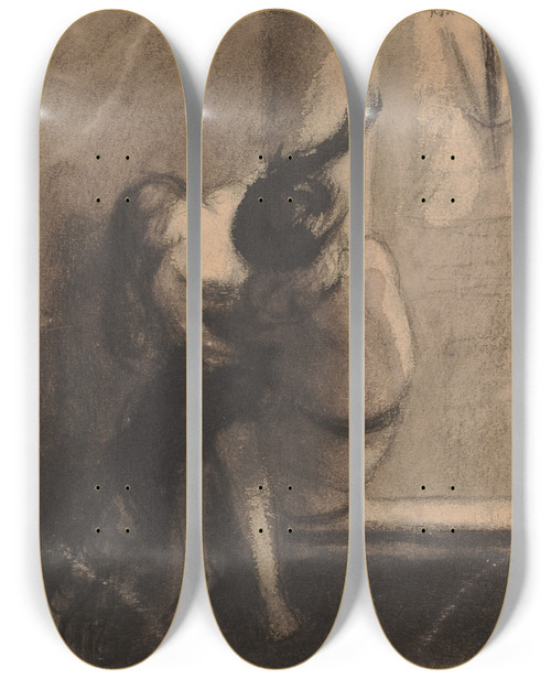 Triptych art skateboard deck of Hermann Lismann Szene Aus Victor Hugos Notre Dame by Hermann Lismann (1878-1943)
