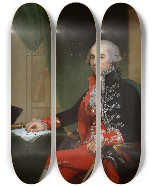 Triptych art skateboard deck of Gilbert Stuart Josef De Jaudenes Y Nebot by Gilbert Stuart (1755-1828)