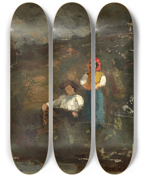 Triptych art skateboard deck of Edward Mitchell Bannister Repose by Edward Mitchell Bannister (1828-1901)