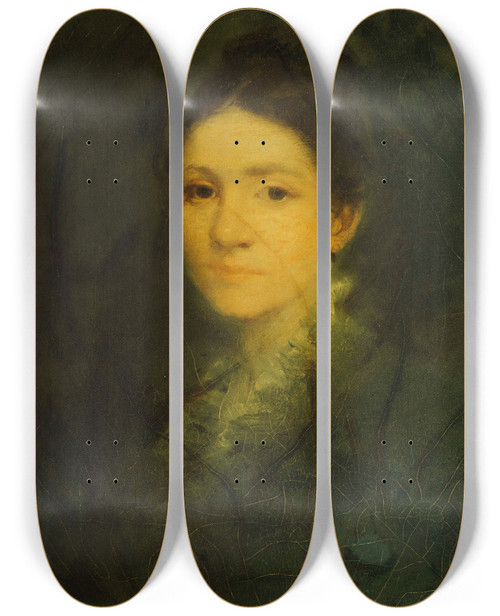 Triptych art skateboard deck of George Fuller Portrait Of Mrs Aaron Fuller by George Fuller (1822-1884)