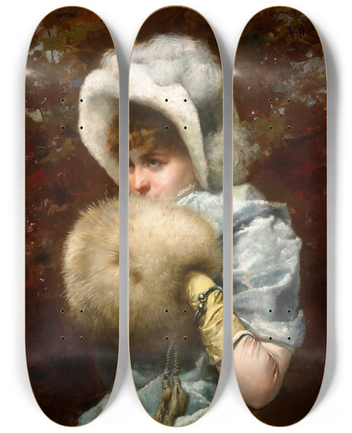 Triptych art skateboard deck of Francesc Masriera Winter by Francesc Masriera (1842-1902)