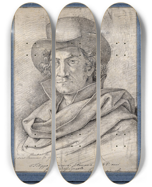 Triptych art skateboard deck of David Humbert De Superville Portrait Of Filippo Larivera Bust Turned To The Left by David Humbert De Superville (1770-1849)