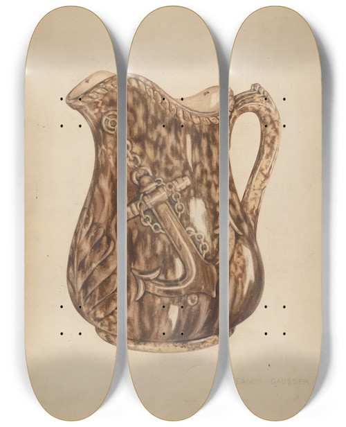 Triptych art skateboard deck of Eleanor Gausser Rockingham Pitcher by Eleanor Gausser