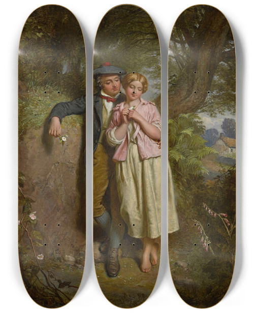 Triptych art skateboard deck of John Faed First Bloom Of Youth by John Faed (1820-1902)