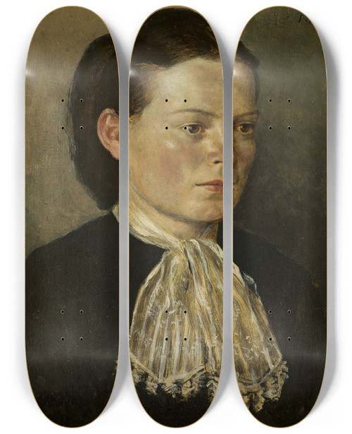 Triptych art skateboard deck of Hans Thoma Portrait Of Agathe Artists Sister by Hans Thoma (1839-1924)