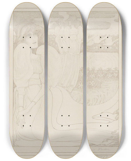 Triptych art skateboard deck of Jan Toorop Allegorische Voorstelling Met Drie Vrouwen In Een Tuin by Jan Toorop (1858-1928)