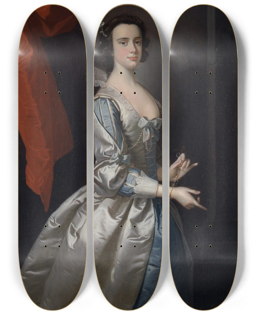 Triptych art skateboard deck of Thomas Hudson Portrait Of A Woman Probably Elizabeth Aislabie Of Studley Royal Yorkshire by Thomas Hudson (1701-1779)
