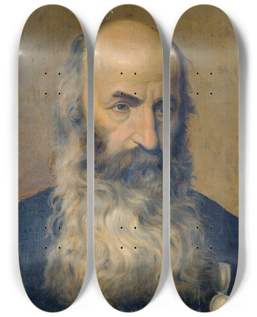 Triptych art skateboard deck of Joseph Hasslwander Studienkopf Eines Brtigen Mannes Ii by Joseph Hasslwander (1812-1878)