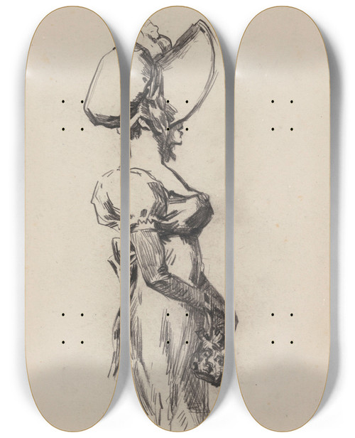 Triptych art skateboard deck of James Ensor Woman In A Hat by James Ensor (1860-1949)