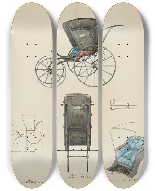 Triptych art skateboard deck of Kurt Melzer Baby Carriage by Kurt Melzer