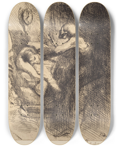Triptych art skateboard deck of Albert Besnard Punctual Ponctuelle by Albert Besnard (1849-1934)