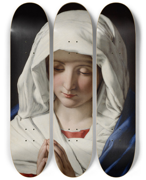 Triptych art skateboard deck of Giovanni Battista Salvi Da Sassoferrato The Virgin Praying by Giovanni Battista Salvi Da Sassoferrato (1609-1685)