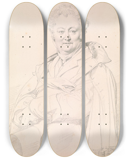 Triptych art skateboard deck of Jean Auguste Dominique Ingres Portrait Of Guillaume Guillonlethire by Jean Auguste Dominique Ingres (1780-1867)