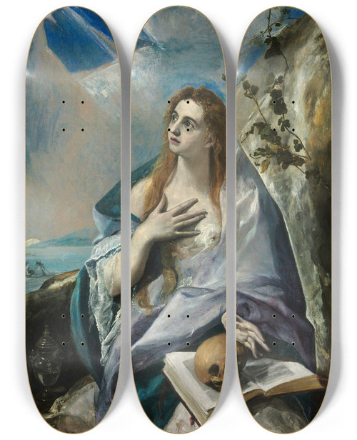 Triptych art skateboard deck of El Greco Domenikos Theotokopoulos The Penitent Magdalene by El Greco Domenikos Theotokopoulos (1540-1614)