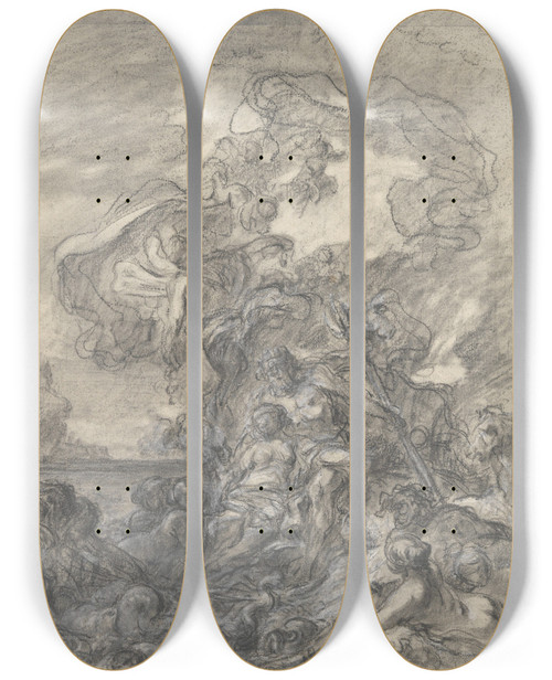 Triptych art skateboard deck of Gabrielfranois Doyen Allegory Of Fishery Neptune And Amphitrite_2 by Gabriel-Franois Doyen (1726-1806)