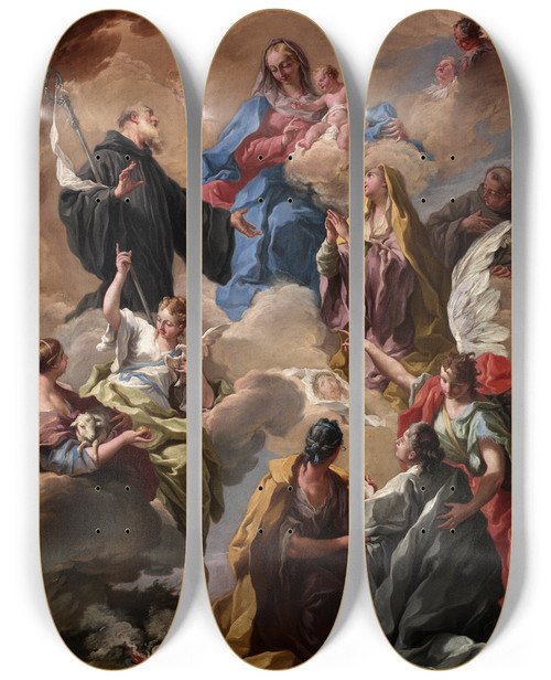 Triptych art skateboard deck of Giovanni Battista Pittoni Saints Presenting A Devout Woman To The Virgin And Child by Giovanni Battista Pittoni (1687-1767)