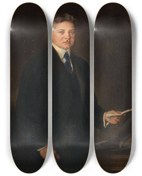 Triptych art skateboard deck of Edmund Charles Tarbell Herbert Clark Hoover by Edmund Charles Tarbell (1862-1938)