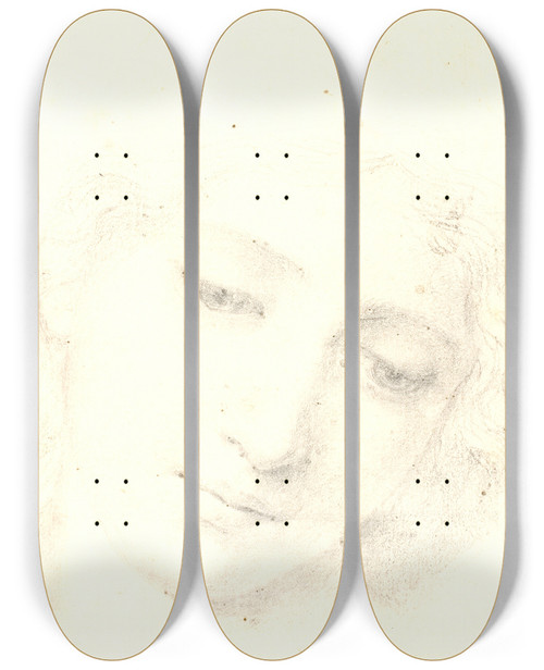 Triptych art skateboard deck of Christian Gottlieb Kratzensteinstub Hoved Af En Engel by Christian Gottlieb Kratzenstein Stub 2 (1783-1816)