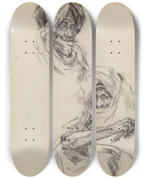 Triptych art skateboard deck of James Ensor Two Arabs by James Ensor (1860-1949)